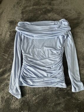 Abercrombie & Fitch Light Blue Off-Shoulder Ruched Long Sleeve Top